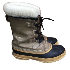 Sorel Made In Canada Kaufman Manitou Boots Black Rubber Leather Mens US Size 8